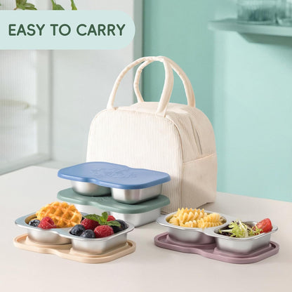 2 Pack Stainless Steel 2-Compartment Small Snack Containers with Lids, Reusable Snack Pack Containers, Lunch Box Accessories,Double Compartment Salad Dressing Containers to Go, 5.3Oz