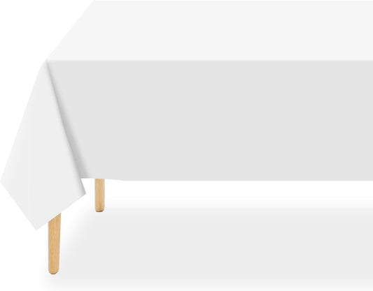 2 Pack Plastic Table Cloth Disposable, 54 X 108 Inch Tablecloths for Rectangle Tables, White Plastic Table Cover