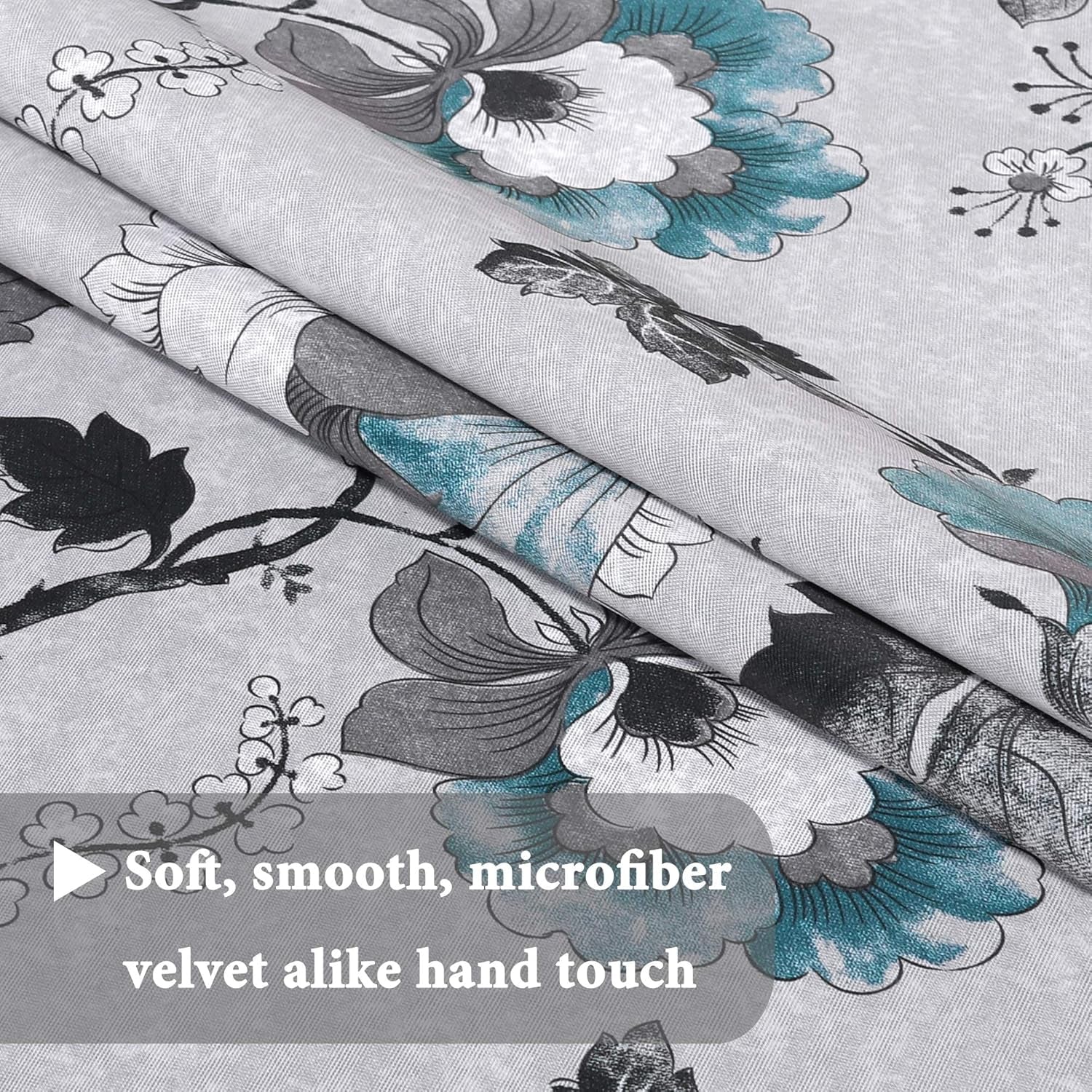 Blackout Curtain Valances for Kitchen Window/Living Room/Bathroom Privacy Added Rod Pocket Home Decoration Winow Valance, 52" W X 18" L, Floral in Grey and Teal