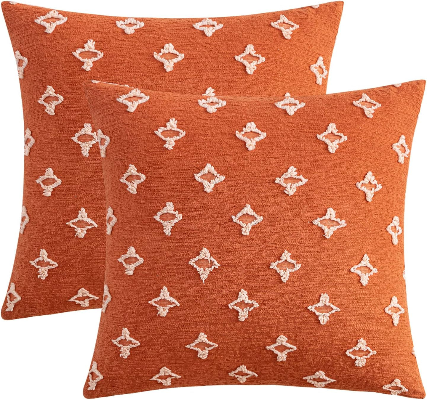 Set of 2 Decorative Throw Pillow Covers Rhombic Jacquard Pillowcase Fall Soft Square Cushion Case for Couch Sofa Bed Bedroom Living Room, 18X18 Inch, Burnt Orange