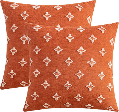 Set of 2 Decorative Throw Pillow Covers Rhombic Jacquard Pillowcase Fall Soft Square Cushion Case for Couch Sofa Bed Bedroom Living Room, 18X18 Inch, Burnt Orange