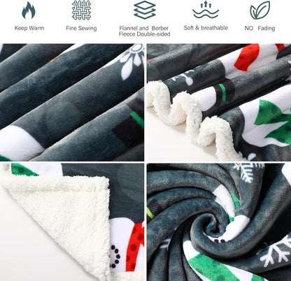 Snowman Christmas Throw Blankets,50" X 60" Winter Holiday Sherpa Fleece Blanket, Snowflake Flannel Blanket for Winter and Xmas Holiday Bedroom, Couch Decorations