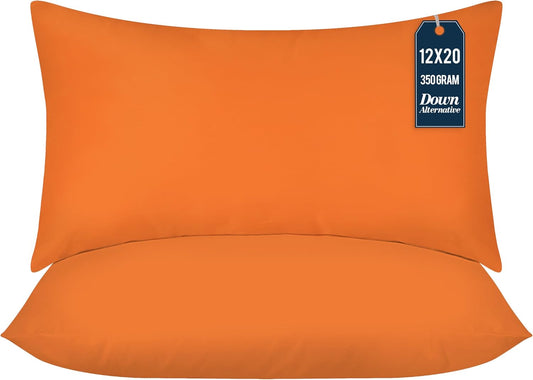 Throw Pillows (Pack of 2, Orange), 12 X 20 Inches Indoor Decorative Pillow Insert for Sofa, Bed and Couch