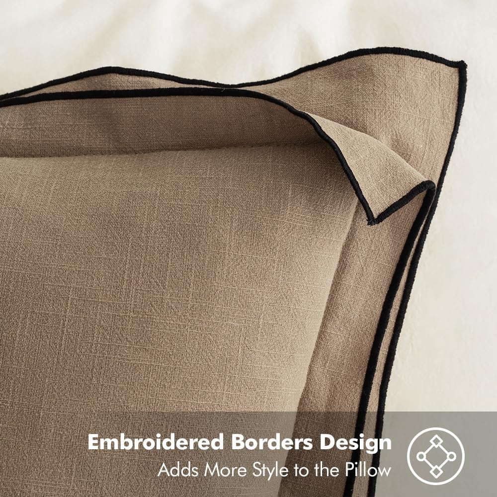 Linen Throw Pillow Covers, 2 Piece 18X18 Inch Khaki, Boho Euro Pillowcases for Bed to Infuse Elegance, Ideal for Sofa Couch Cushion in Home Decor Upgrade