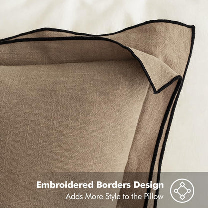 Linen Throw Pillow Covers, 2 Piece 18X18 Inch Khaki, Boho Euro Pillowcases for Bed to Infuse Elegance, Ideal for Sofa Couch Cushion in Home Decor Upgrade