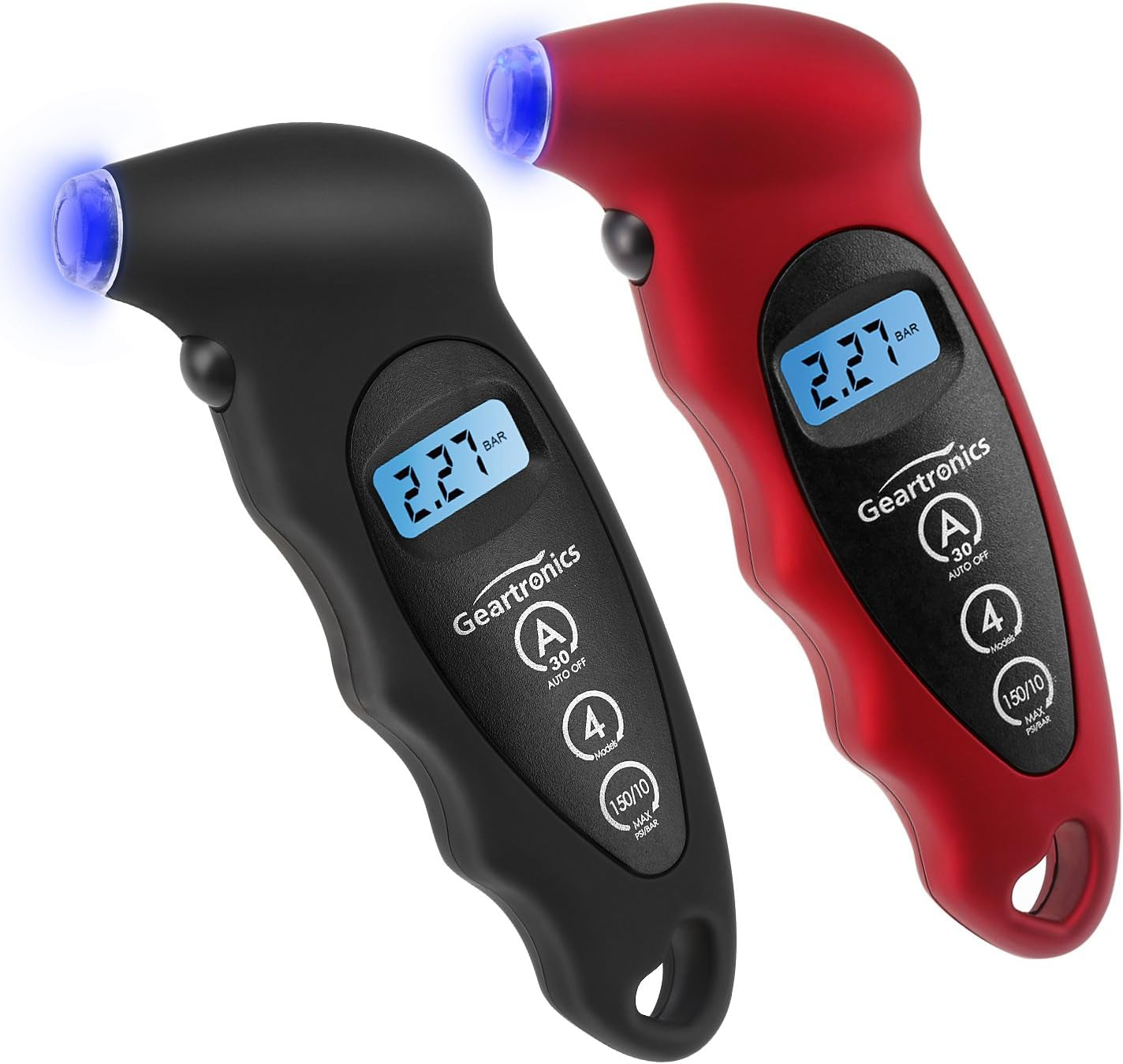 Digital Tire Pressure Gauge 150 PSI 4 Settings with Backlight LCD Tire Gauge for Cars, Motorcycles and Bikes with Non-Slip Grip, 2 Pack