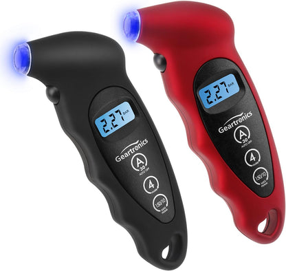 Digital Tire Pressure Gauge 150 PSI 4 Settings with Backlight LCD Tire Gauge for Cars, Motorcycles and Bikes with Non-Slip Grip, 2 Pack