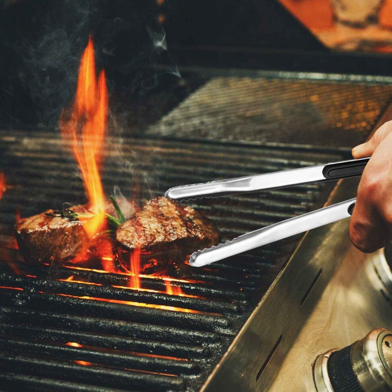 4 Pack Premium Stainless Steel Kitchen Tongs, Serving Tongs for Cooking,  Metal Food Tongs with Non-Slip Grip, Heat Resistant Grill Tongs 10 Inch