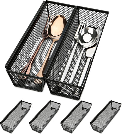 Premium Silverware Drawer Organizer Set - 6-Pack Kitchen Utensil Organizers with Interlocking Arms for Large Drawers (9.6 x 3 x 2 Inches)