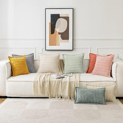 Mustard Yellow Corduroy Decorative Throw Pillow Covers Pack of 2 Soft Striped Pillows Pillowcases with Broad Edge Spring Winter Modern Boho Home Decor for Couch Sofa Bed 18X18 Inch