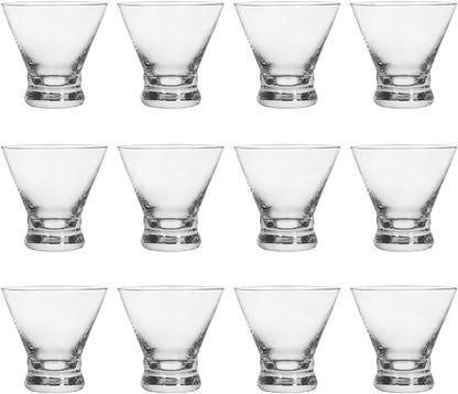 Set of 12 Martini Glasses - 8-Ounce Cinched Design Cocktail Glasses with Heavy Base, Stemless Construction for Stability - Sturdy and Elegant Bar Glasses (Glass, Clear12Pcs)