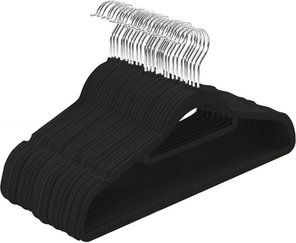 Premium Velvet Hangers 50 Pack - Non-Slip Clothes Hanger with Tie Bar - Black Hangers with 360 Degree Rotatable Hook - Heavy Duty Coat Hanger