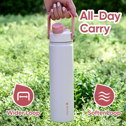 24 oz Stainless Steel Insulated Water Bottle with 2-in-1 Lid, Straw & Spout, Leak-Proof Design, Keeps Cold, Reusable with Handle for Travel, Gym, and School - Pale Pink