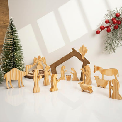 Christmas Decorations, Nativity Sets for Indoor Set of 15 Pieces, Wooden Nativity Set Tabletop Holidays Home Decor, Jesus Christmas Decorations, Christian Religious Nativity Sets & Figures