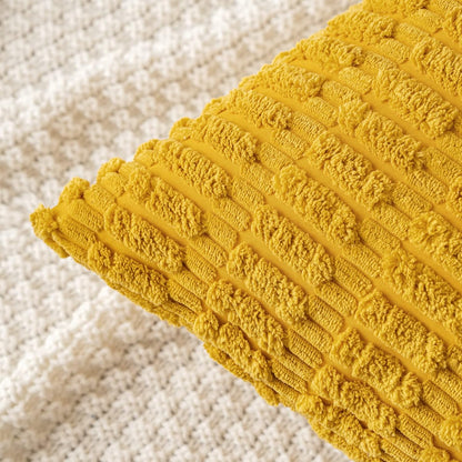 Pack of 2 Corduroy Decorative Throw Pillow Covers 18X18 Inch Soft Boho Striped Pillow Covers Modern Farmhouse Home Decor for Summer Sofa Living Room Couch Bed Mustard Yellow