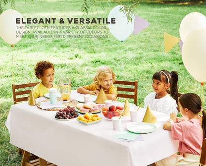 Plastic Table Cloth Disposable (12 Pack - 54X108 Inch) White Rectangle Tablecloth Waterproof Stain Resistant Party Table Cover