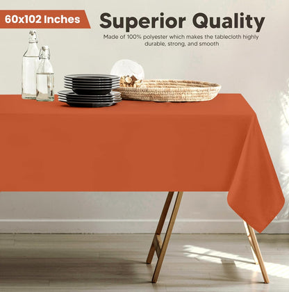 2 Pack 6 Foot Rectangle Table Cloth [60X102 Inches, Orange] Stain and Wrinkle Resistant Tablecloth Washable Polyester Cover for Dining, Buffet Parties, Picnic and Weddings