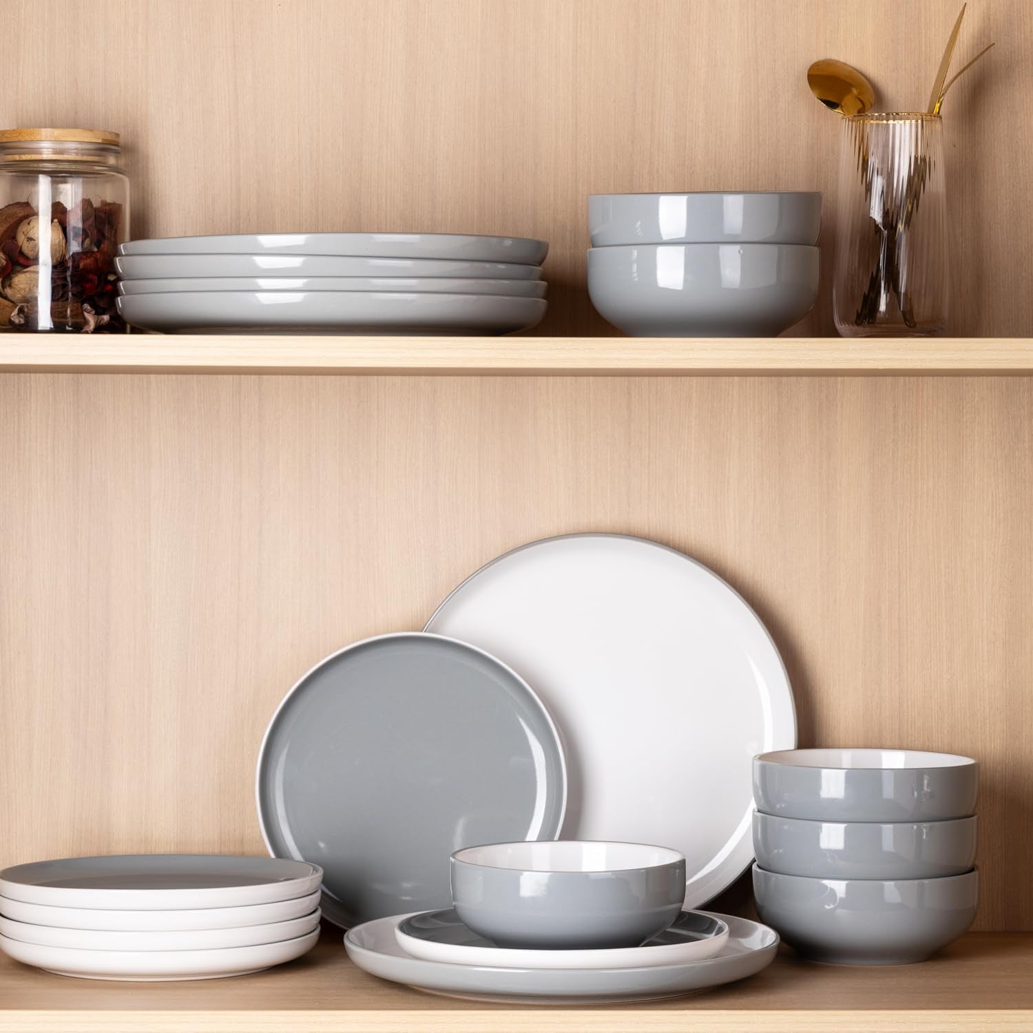 12-Piece Modern White Ceramic Dinnerware Set for 4, Scratch-Resistant Plates and Bowls, Oven Safe, Microwave and Dishwasher Compatible