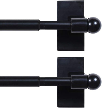 2 PACK Magnetic Curtain Rods for Metal Doors Top and Bottom Multi-Use Adjustable Appliances for Iron and Steel Place, Petite Ball Ends, 9 to 16 Inch, 1/2 Inch Diameter, Black