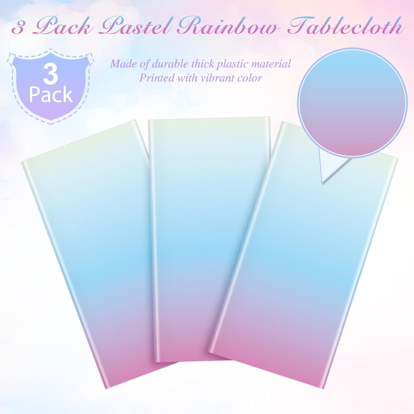 3 Pack Pastel Rainbow Plastic Tablecloth Party Decorations, Pastel Disposable Table Covers for Rectangle Tables, Rainbow Table Cloth for Birthday Baby Shower Wedding Party Supplies, 54X108Inch