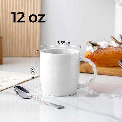 12 oz Ceramic Coffee Mugs Set of 12 with Large Handle - Lightweight, Dishwasher & Microwave Safe for Latte, Cappuccino, Cocoa, and Milk