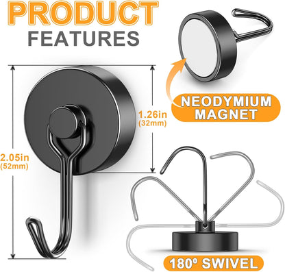 Heavy-Duty 4-Pack 110LBS Magnetic Hooks - Essential Cruise Cabin Accessories, Versatile Swivel Hooks for Kitchen, Garage, Classroom, and Grill
