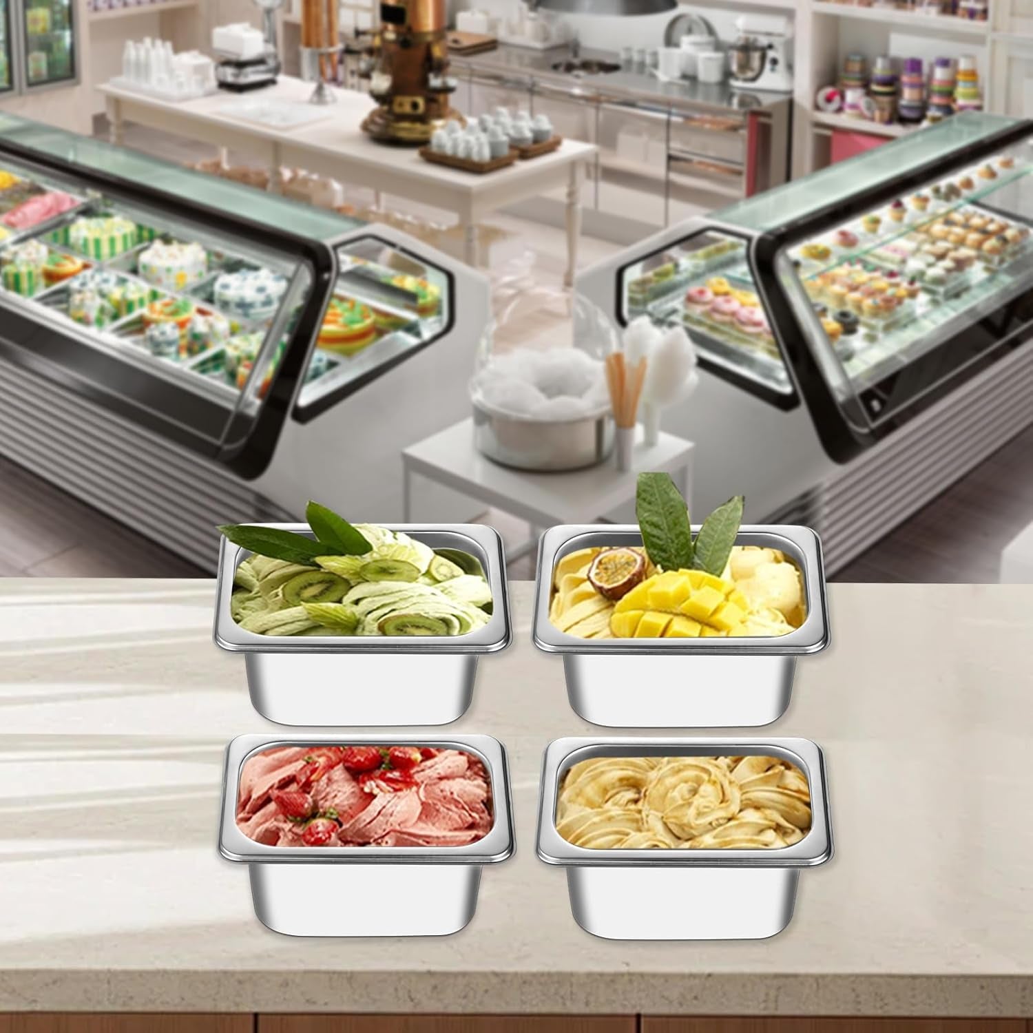 Hotel Pan with Lid 1/9 Size - 4" Deep 4 Packs Stainless Steel Food Pan for Steam Table, Commercial Restaurant, anti Jam, Buffet