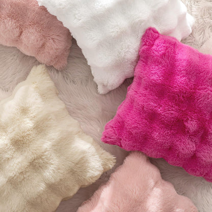 Set of 2 Luxury Faux Fur Lumbar Pillow Covers, Soft Plush Decorative Cushions for Couch, Bedroom, and Living Room, 12x20 Inch White