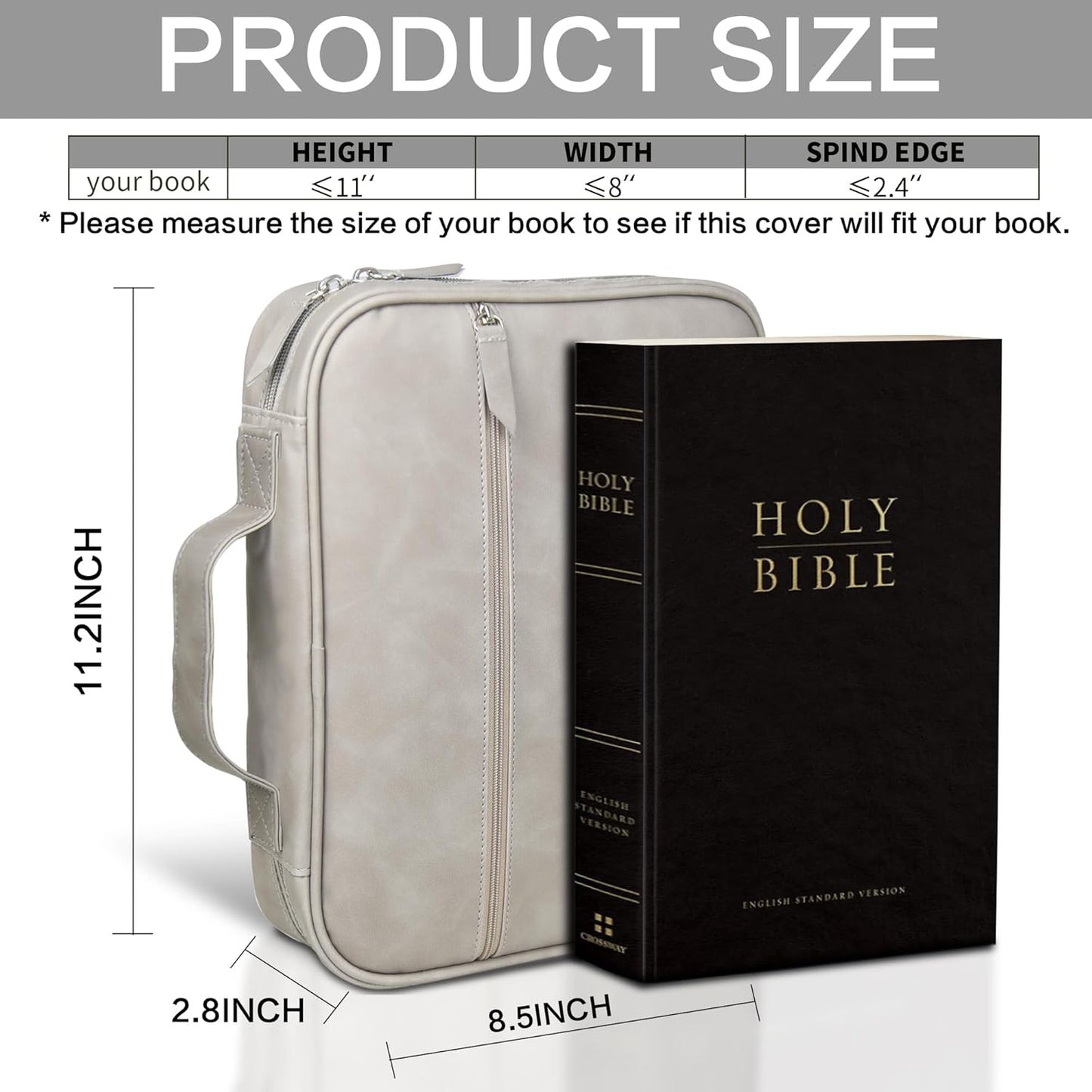 Leather Bible Cover for Men and Women, Water-Resistant Case with Handle and Zip Pocket, Minimalist Design, Ideal Gift