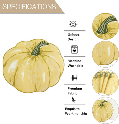 Fall Placemats Set of 4, Autumn Printed Pumpkin Textured Fabric Place Mats for Kitchen Dining Table,Thanksgiving Harvest Halloween Holiday Decor Placemat, Water-Proof, Washable, Each 13" X 15"
