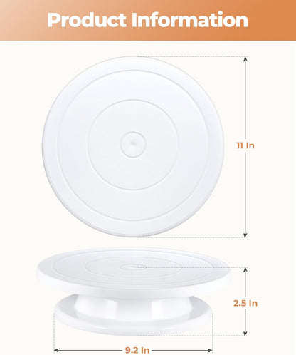 Cake Stand, 11 Inch Rotating Cake Turntable for Decorating, Display & Baking, Smooth Revolving Spinner Stand (White)