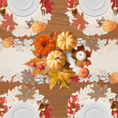 Linen Textured Fall Halloween Table Runner 70 Inches Long, Cutwork Applique Embroidered Dresser Scarf for Home Dining Holiday Autumn Halloween Thanksgiving Decor, 13 X 70 Inch