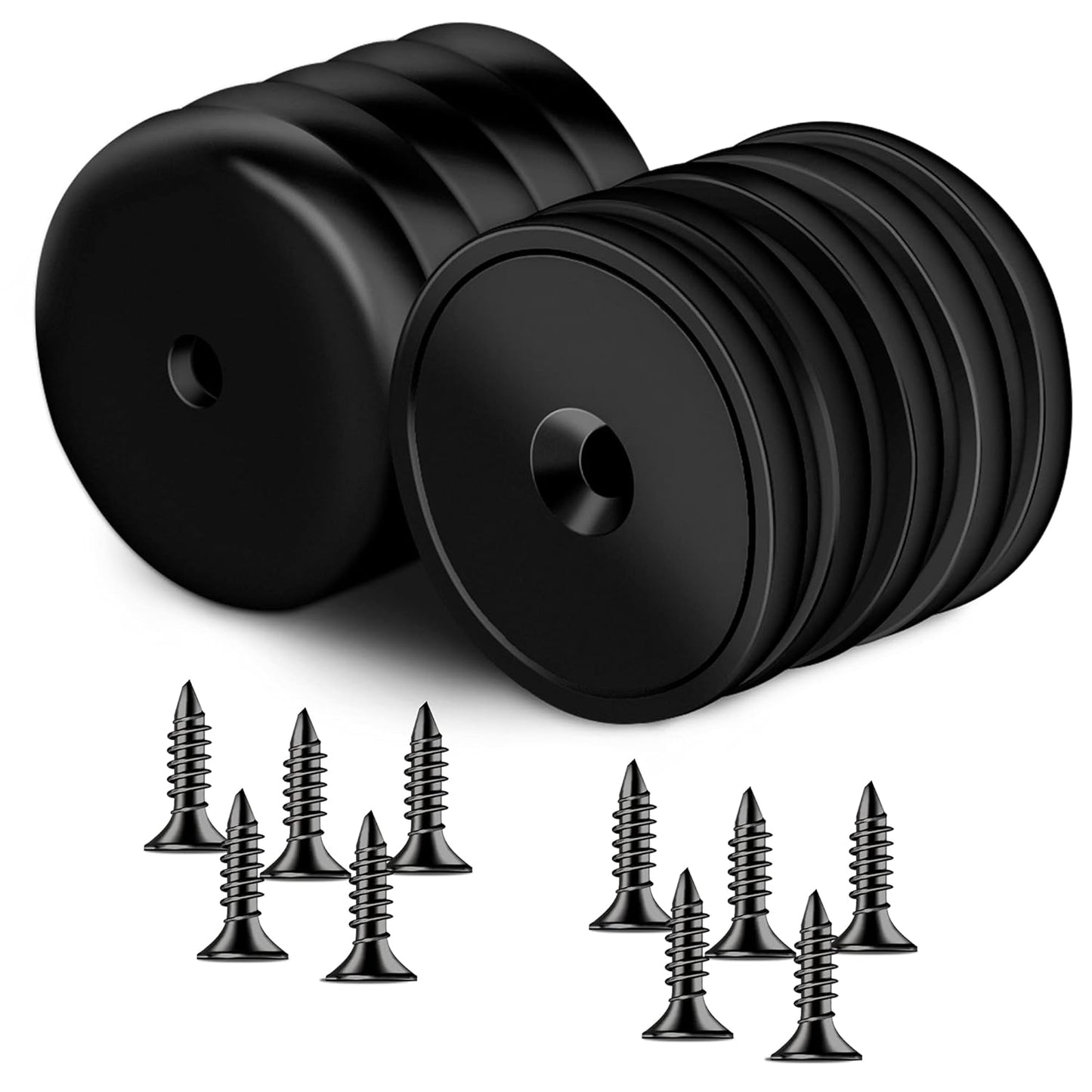 10-Pack Neodymium round Base Cup Magnets, 30LBS Strong Rare Earth Magnets with Heavy Duty Countersunk Hole and Stainless Screws for Refrigerator, Craft, Home, Office - 1.26'' X 0.2'' (Black)