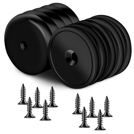 10-Pack Neodymium round Base Cup Magnets, 30LBS Strong Rare Earth Magnets with Heavy Duty Countersunk Hole and Stainless Screws for Refrigerator, Craft, Home, Office - 1.26'' X 0.2'' (Black)
