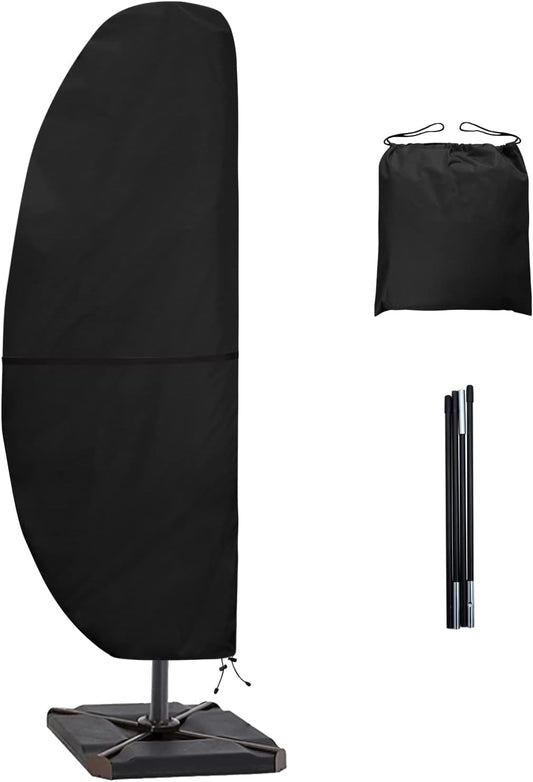 Patio Umbrella Cover Outdoor Offset Umbrella Cover Waterproof Cantilever Parasol Cover for 7.5Ft to 11.5Ft Banana Frame Umbrella, Black