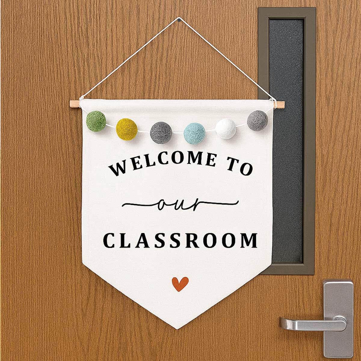 Boho Welcome to Our Classroom Wall Sign Felt Ball Banner for Teachers Teacher Door Hanger Decor for Classroom Door or Wall, Back to School Teacher Gift (Classroom)