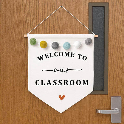 Boho Welcome to Our Classroom Wall Sign Felt Ball Banner for Teachers Teacher Door Hanger Decor for Classroom Door or Wall, Back to School Teacher Gift (Classroom)