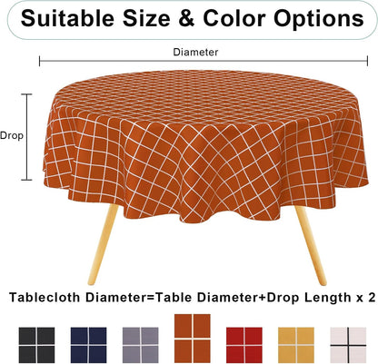 round Waterproof Fabric Table Cloth, Plaid Stain Resistant Polyester Tablecloth, Washable Cloth Table Cover for Fall Halloween Decor, Dining Room, Outdoor (60" Round, Rusty)