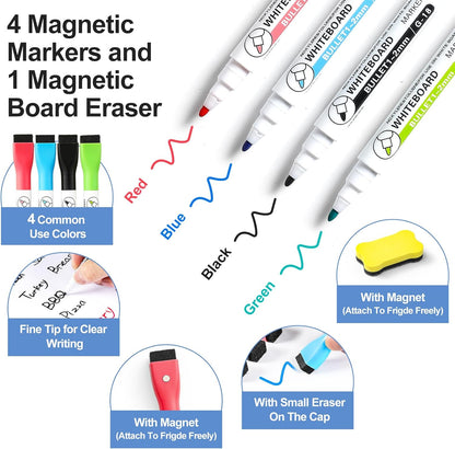 1 Pack Magnetic Dry Erase Board Sheet for Fridge, 12"X8" Erasable Refrigerator Whiteboard W/ 4 Markers & 1 Eraser- Smooth and Flexible Small Magnet Blank Notepad for Home Kitchen Organizer and Planner