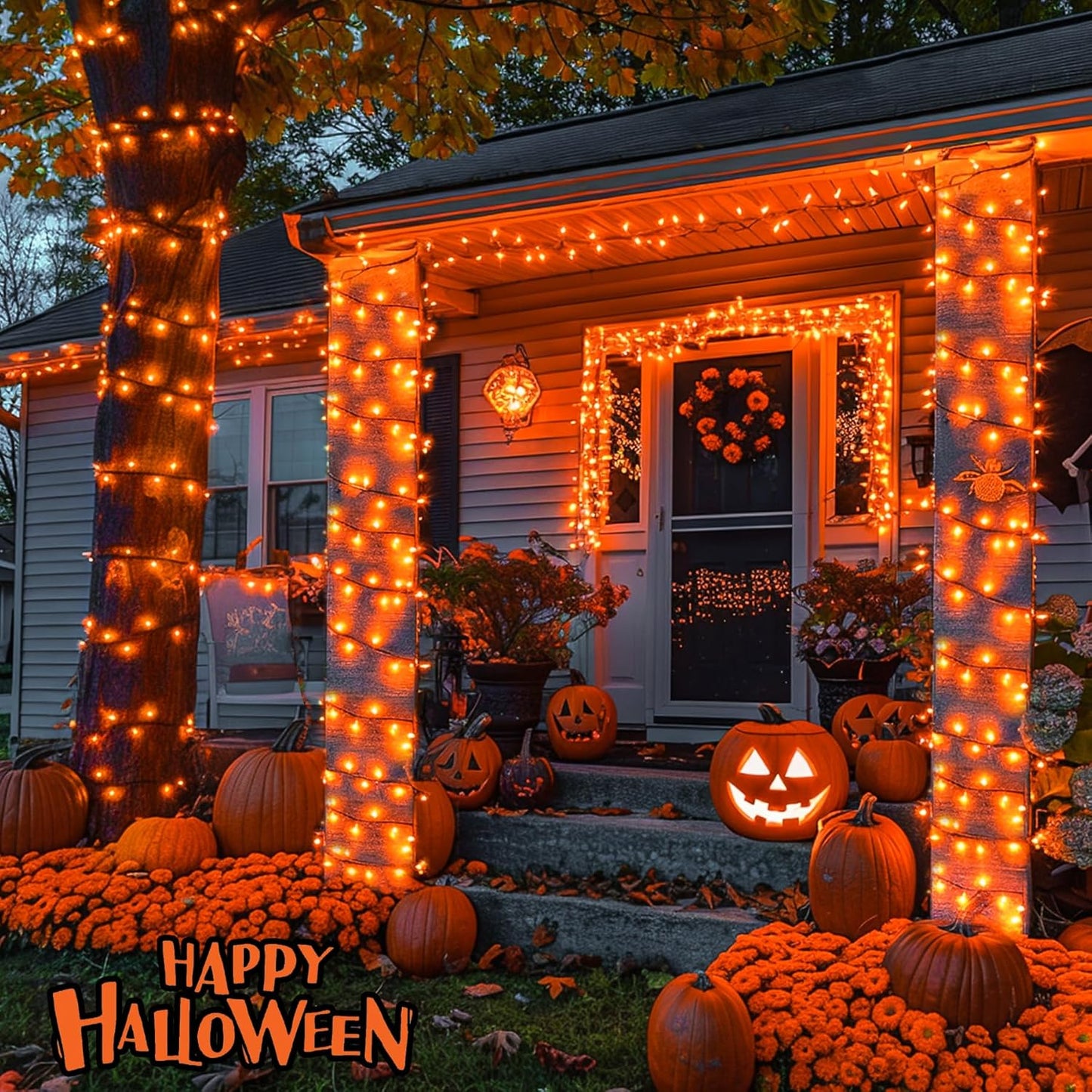 250 LED Orange String Lights, 91.5Ft Orange Halloween Lights Outdoor Waterproof, 8 Lighting Modes Connectable Halloween Tree Light for Yard Patio Party Holiday Decorations