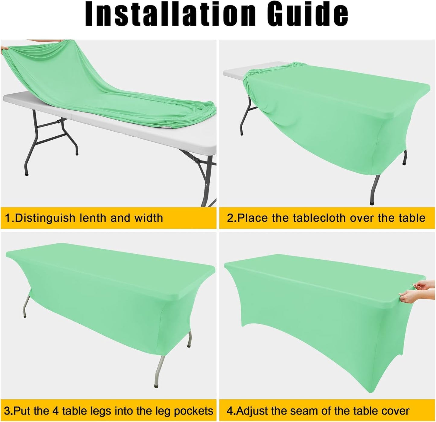 2 Pack Spandex Table Cloth 4FT, Elastic Fitted Stretch Tablecloths for Rectangle Tables, Washable Table Cover for Outdoor, Wedding, Banquet & Parties (Bright Green, 48Lx30Wx30H Inch)