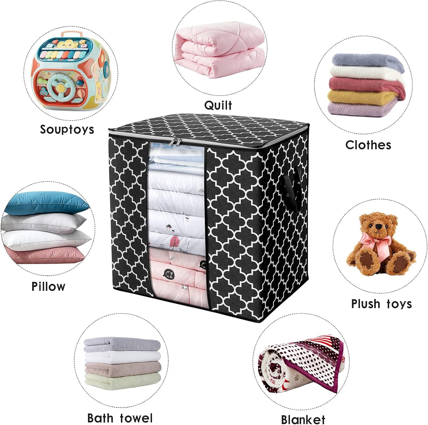 Storage Bags 2 Pack/100L Large Blanket Clothes Organization and Storage Containers for Comforters,Bedding, Foldable Organizer with Reinforced Handle, Clear Window, Sturdy Zippers,Black