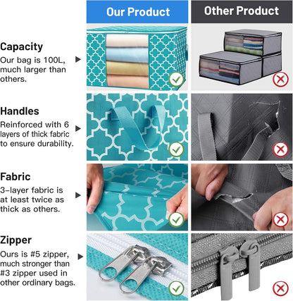 Storage Bags 100L 2-Pack Large Blanket Clothes Organization and Storage Containers for Bedding, Comforters, Foldable Organizer with Reinforced Handle, Clear Window, Sturdy Zippers,Green