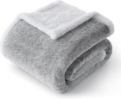 Sherpa Throw Blanket for Couch - Super Soft & Warm Thick Faux Fur Blanket for Sofa and Room Decor, Luxury Cozy Plush Fluffy Winter Blanket Gifts for Women Men Mom Dad, 50X60 Inch, Light Grey