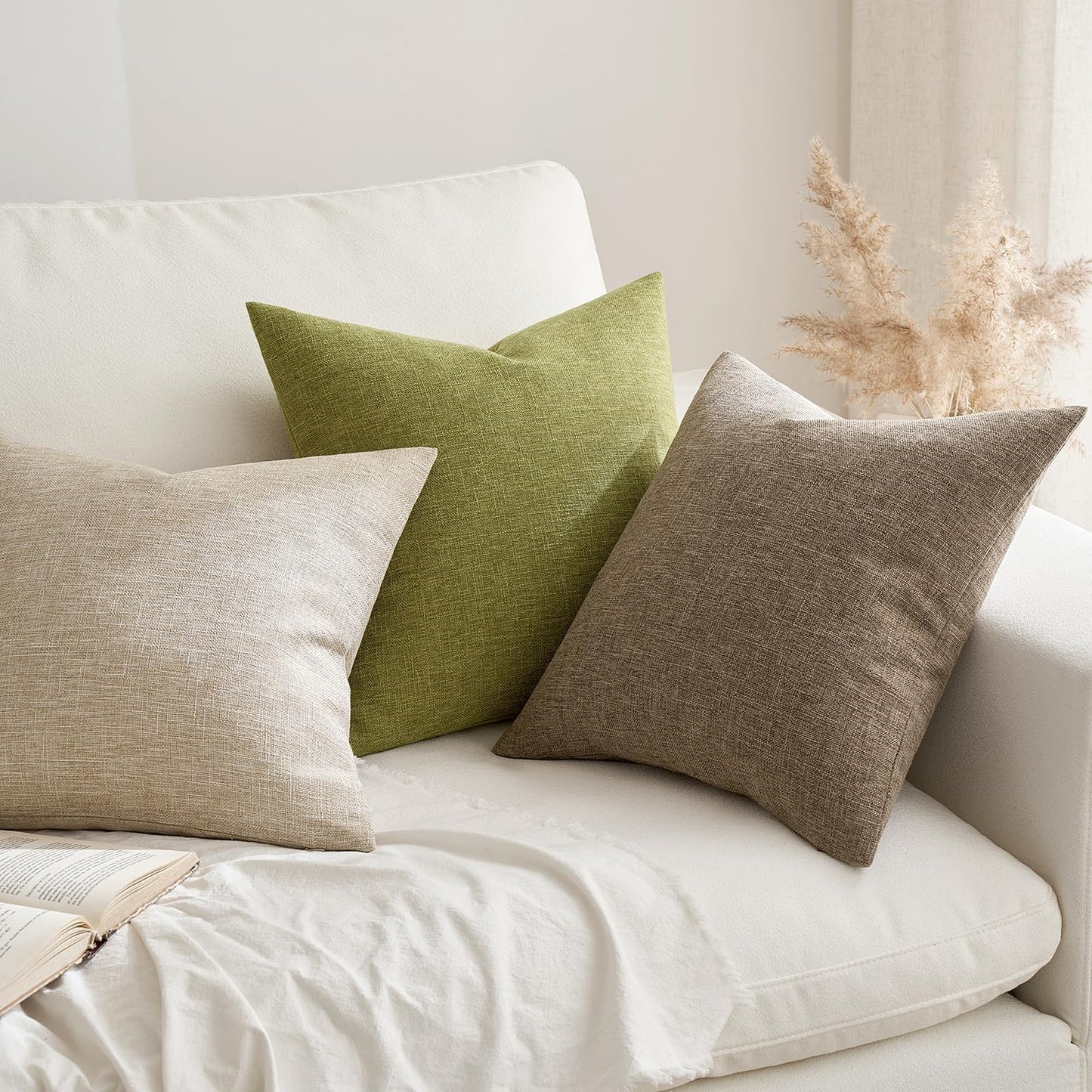 Pack of 2 Decorative Farmhouse Linen Pillow Covers Rustic Boho Accent Outdoor Couch Throw Pillow Covers for Cushion Bed Sofa Living Room Home Decor 20X20 Inch Brown