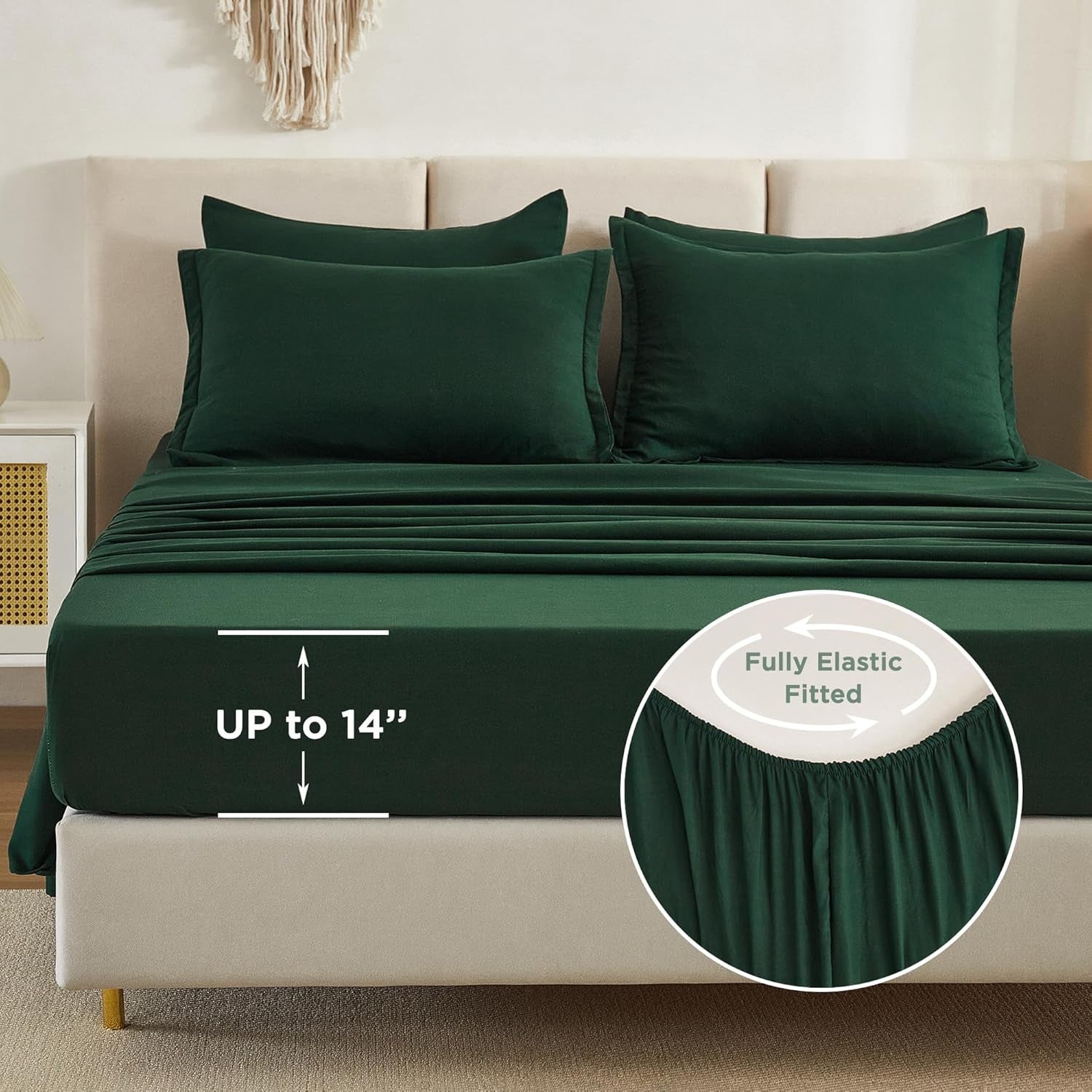 King Size Comforter Set Dark Emerald Green - 7 Pieces Bed in a Bag King Bedding Comforter Sets, Solid Lightweight Bed Set with Comforter, Sheets, Pillowcases & Shams