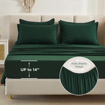 King Size Comforter Set Dark Emerald Green - 7 Pieces Bed in a Bag King Bedding Comforter Sets, Solid Lightweight Bed Set with Comforter, Sheets, Pillowcases & Shams