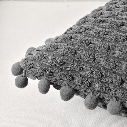 Set of 2 Dark Gray Decorative Throw Pillow Covers 18X18 Inch with Pom-Poms for Couch Bedroom Living Room, Modern Farmhouse Boho Home Decor, Soft Plush Corduroy Cute Cushion Case 45X45 Cm