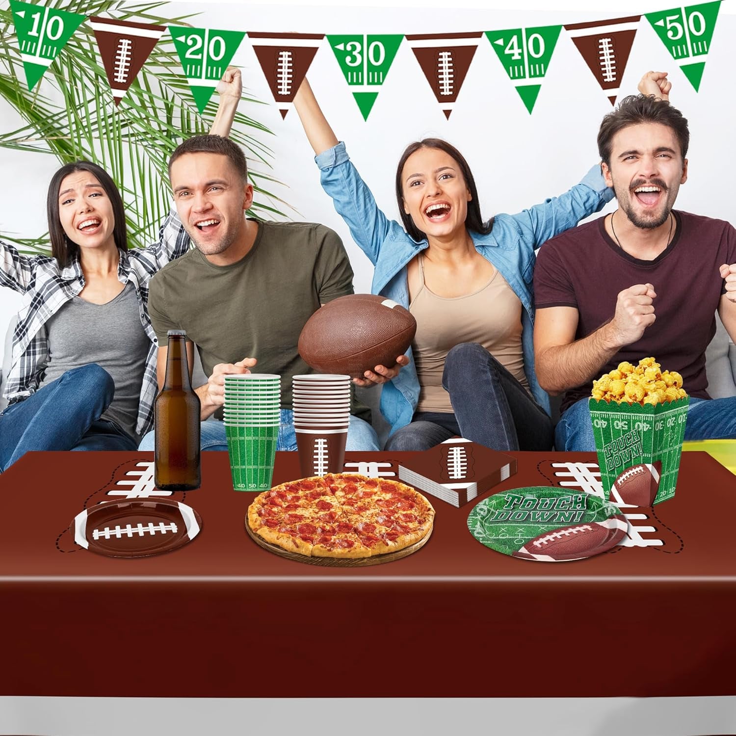 Football Party Decorations Serve 24, 99 Pcs Football Party Supplies, Disposable Football Dinner Plates Football Dessert Plates Napkins Cups Tablecloth Banner for Game Day Party Favors Decor