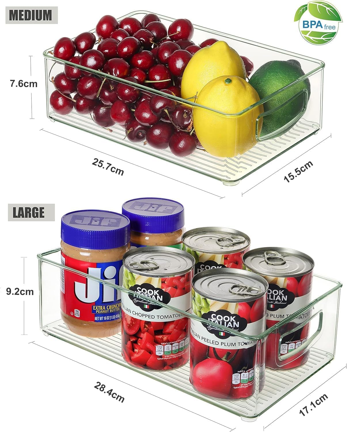 Set of 8 Clear Plastic Storage Bins, 4 Large and 4 Small Stackable Food Storage Organizer Bins for Pantry Organization and Kitchen Cabinet, Refrigerator Fridge Organizers and Storage